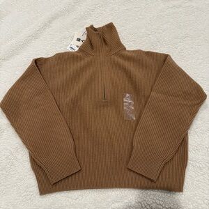 Brown ribbed half zip sweater